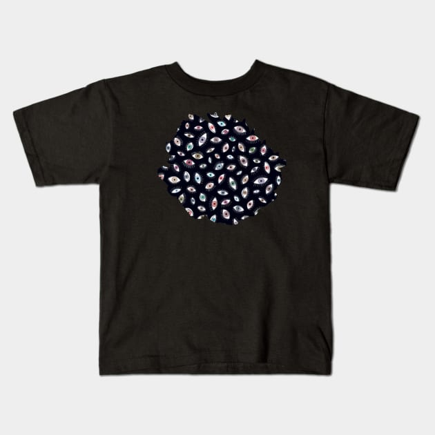 Looking Eyes Black Kids T-Shirt by ninoladesign